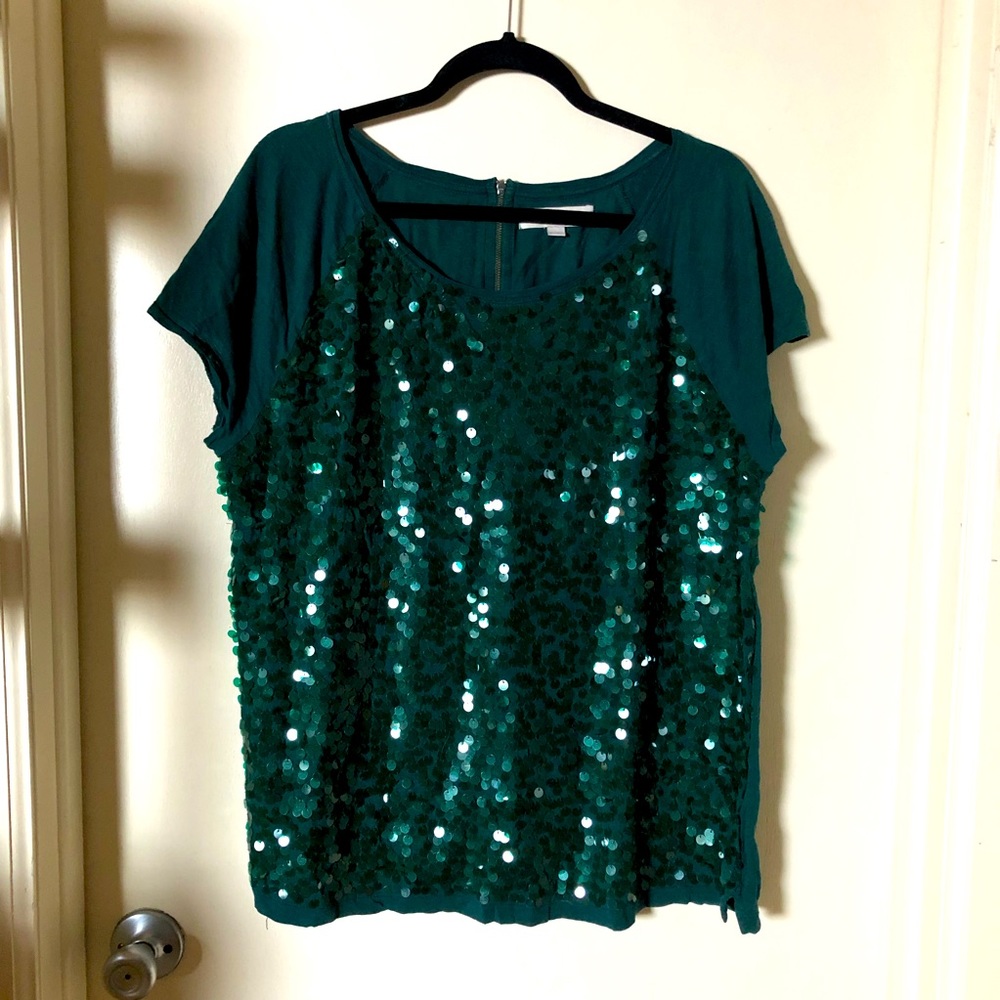 Green Sequin Short-Sleeve Shirt